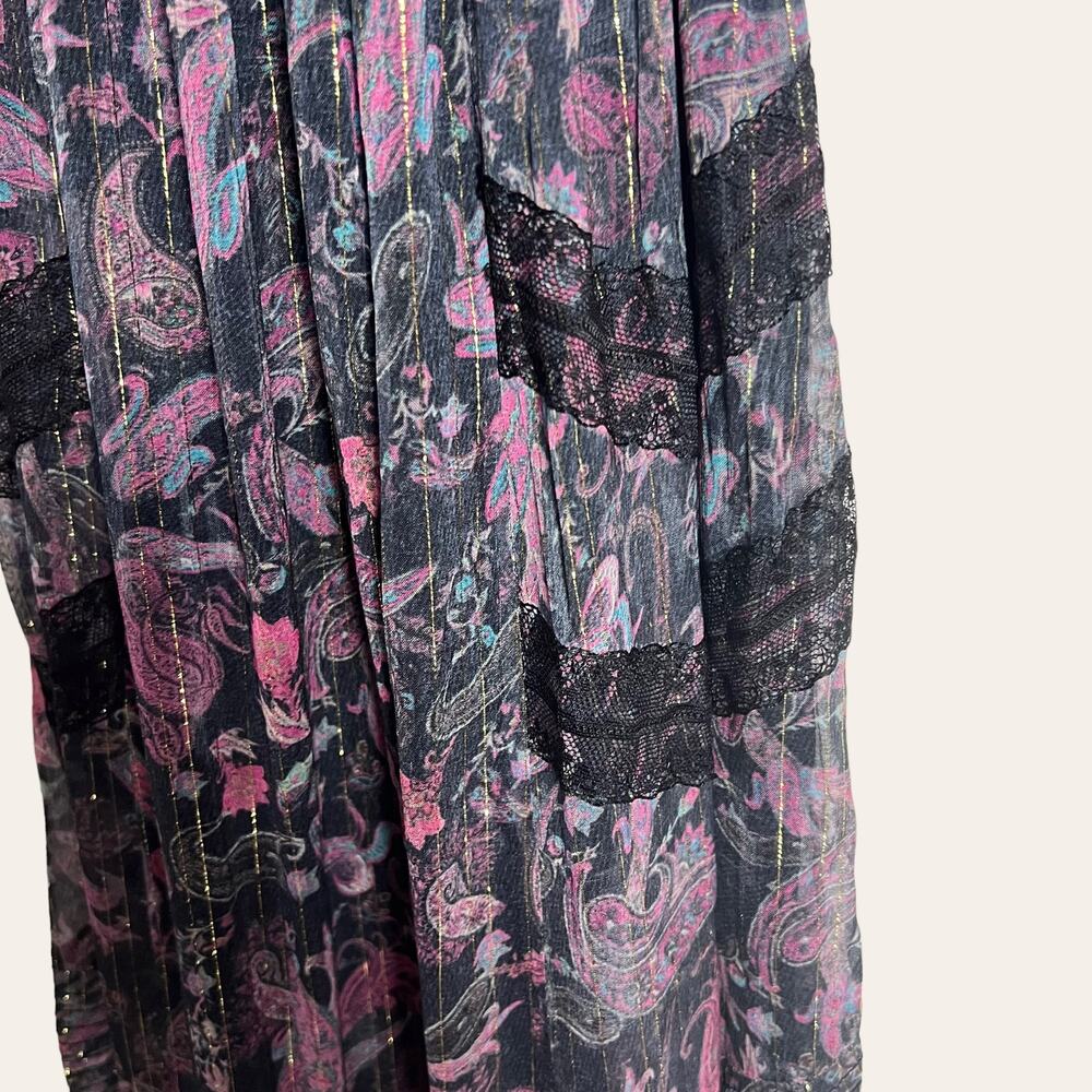 Rococo Sand Nott Sweetheart Tiered Metallic Purple Paisley Maxi Dress Size S - Picture 7 of 14